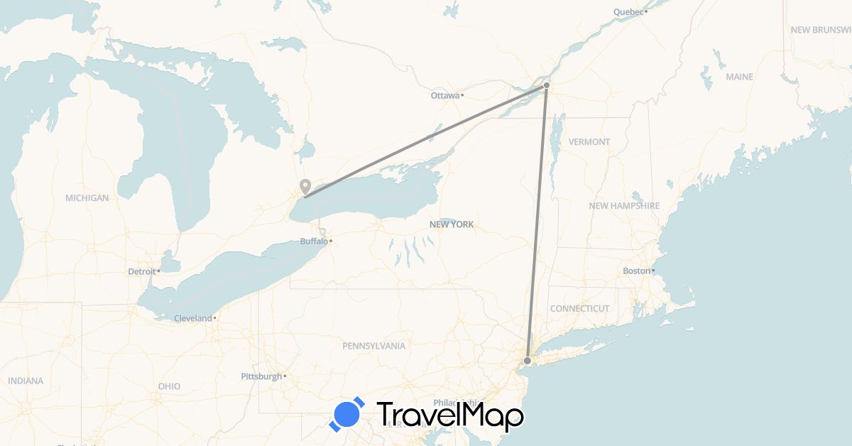 TravelMap itinerary: plane in Canada, United States (North America)